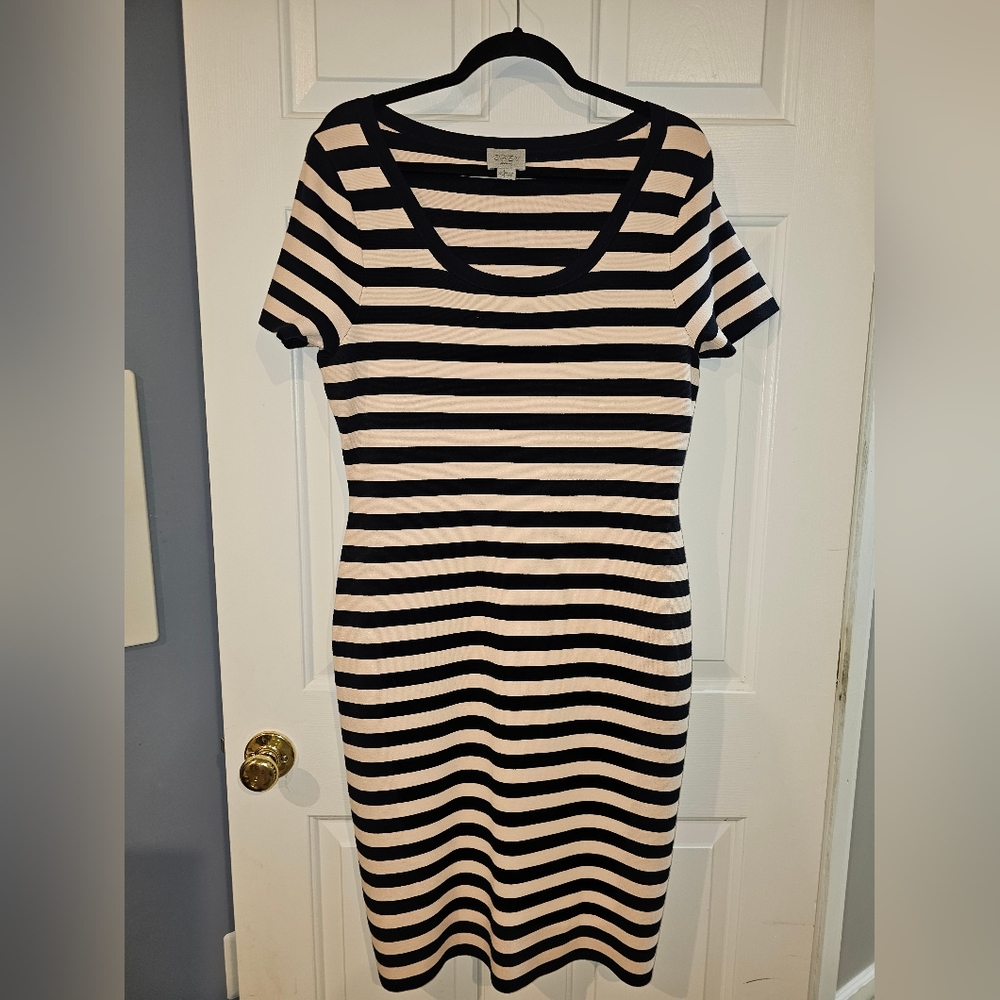 Grey Jason Wu Cream Black Midi Stripe Stretch Pencil Dress Size XL